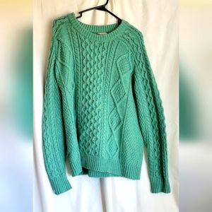 Turquoise and metallic gold thread cable knit sweater
